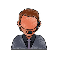 man with headset icon over white background colorful design vector illustration