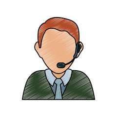 man with headset icon over white background colorful design vector illustration