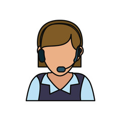 woman with headset icon over white background colorful design vector illustration