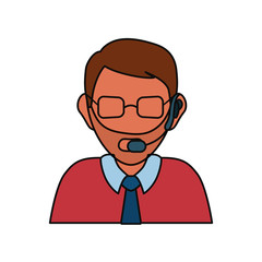 man with headset icon over white background colorful design vector illustration
