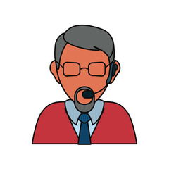 man with headset icon over white background colorful design vector illustration