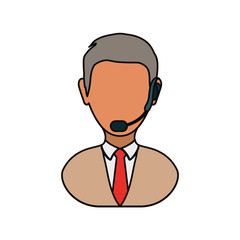 man with headset icon over white background colorful design vector illustration