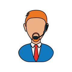 man with headset icon over white background colorful design vector illustration