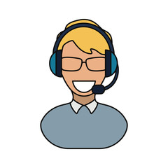man with headset icon over white background colorful design vector illustration