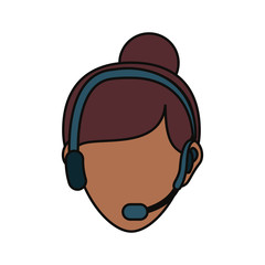 woman with headset icon over white background colorful design vector illustration
