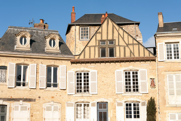 Fototapeta na wymiar Medieval timberframe houses in Le Mans Plantagenet city, Pays de la Loire, France 