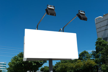 Large blank billboard on a street wall, banners with room to add your own text