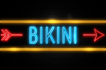 Bikini  - fluorescent Neon Sign on brickwall Front view