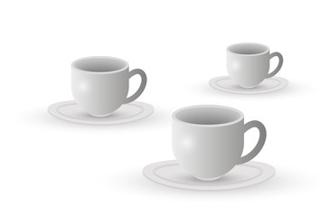 Three white cups. Vector.