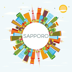 Sapporo Skyline with Color Buildings, Blue Sky and Copy Space.