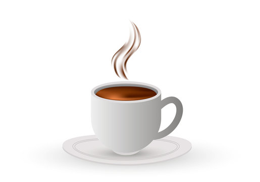 White cup of hot coffee. Vector.