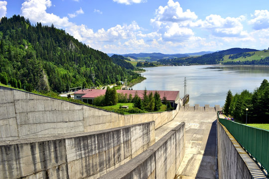 Dam water on Czorsztynski lake. Niedzica, Czorsztyn, Poland.