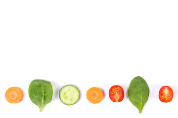 Fresh ripe vegetables on white background, healthy food concept, copy space for text or inscription
