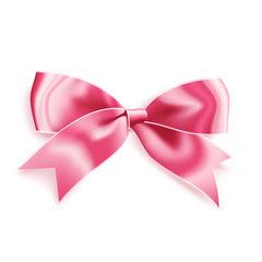 Realistic satin pink bow knot. Vector illustration icon isolated on white.