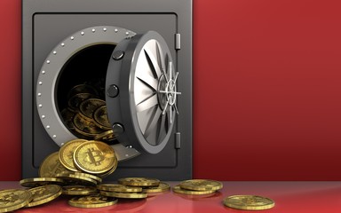 3d bitcoins heap over red