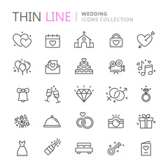 Collection of wedding thin line icons
