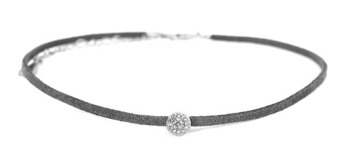 Fototapeta premium Grey suede choker with crystal beads isolated on white