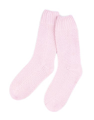 Warm knitted socks isolated on white