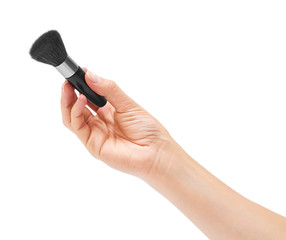 make-up brush in hand isolated on white background