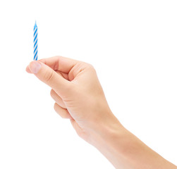 cake candle in hand isolated on white background