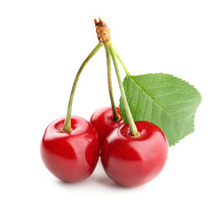 Sweet red cherries, isolated on white