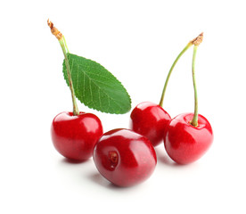 Sweet red cherries, isolated on white