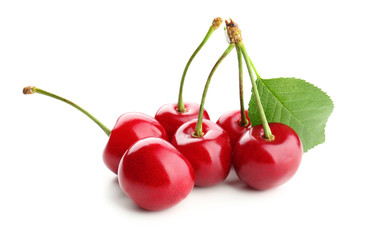 Sweet red cherries, isolated on white