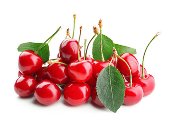 Sweet red cherries isolated on white