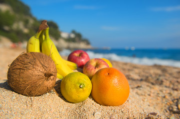 Assortment fruit at the beach