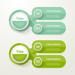 Two elements banner. 2 steps design, chart, infographic, step by step number option, layout.