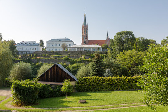 View on minor basilica in Grybow, Beskid Sadecki, Poland