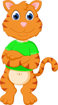 funny baby tiger cartoon stand up with enjoying