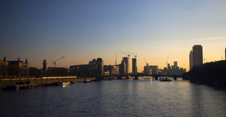 View of financial buildings from the Westminster Bridge, London, UK