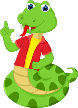 cute snake cartoon pointing finger with smile