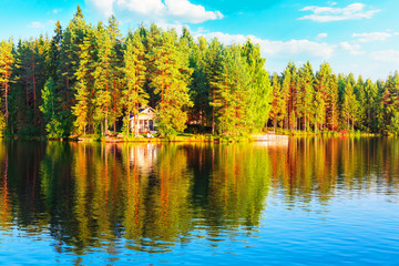 Fototapeta na wymiar Forest and lake scenery in Finland