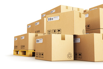 Fototapeta premium Cardboard boxes on shipping pallets