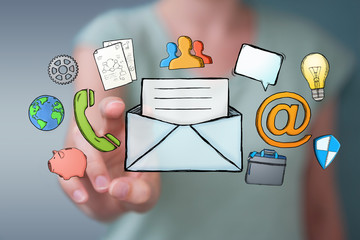 Businesswoman touching and holding manuscript contact icon