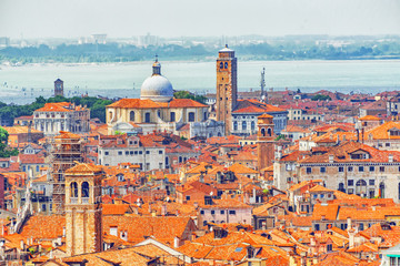 Fototapeta na wymiar Panoramic view of Venice from the Campanile tower of St. Mark's Cathedral (Campanile di San Marco). Italy.