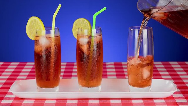 Iced tea Glasses on Checkered Table