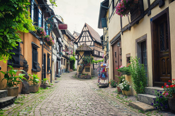 medieval village Eguisheim in Alsace, east France