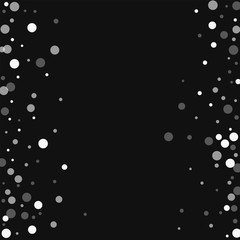 Falling white dots. Scattered frame with falling white dots on black background. Vector illustration.