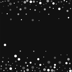 Falling white dots. Scattered border with falling white dots on black background. Vector illustration.