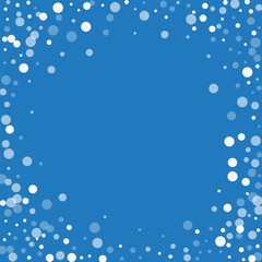 Falling white dots. Bordered frame with falling white dots on blue background. Vector illustration.