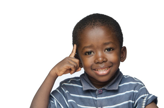 Ideas And Creativity For Africa: Little Black Boy Pointing His Finger To His Head Thinking