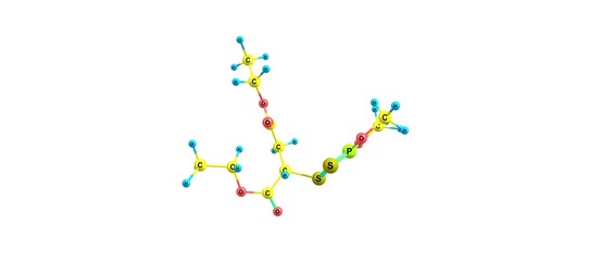 Malathion molecular structure isolated on white
