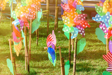 Colourful of windmill toy in the garden.Thailand.