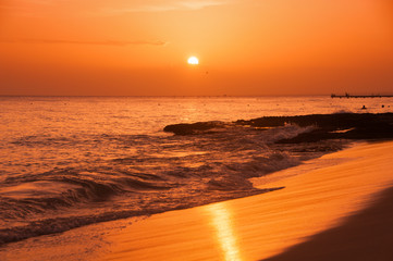 Sunset on the coast of the Caribbean Sea. Dominican sunset.