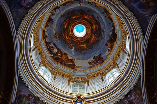 Dome Showing A Crucifixion Scene Inside St Pauls Cathedral Also Known As Mdina Cathedral, Mdina, Malta.