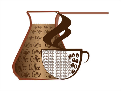 coffee cup and pot, brown, steaming clip art preview
