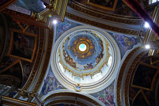 Dome Showing A Crucifixion Scene Inside St Pauls Cathedral Also Known As Mdina Cathedral, Mdina, Malta.